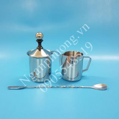 COMBO CA ĐÁNH SỮA LẠNH 400ML, CA ĐÁNH SỮA 350ML VÀ MUỖNG INOX 32CM